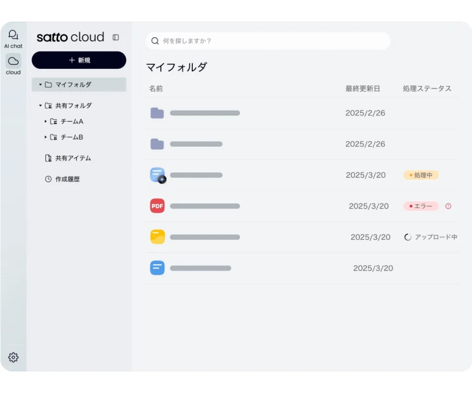 satto cloudのファイル管理画面